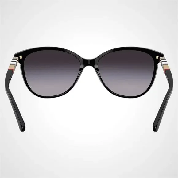 New Burberry Sunglasses Black Cat Eye Check Arms Gold Hardware Womens BURBERRY - Picture 8 of 10